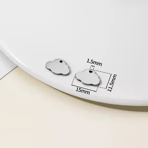 Close-up of a cloud-shaped stainless steel charm showing precise 15mm size dimensions