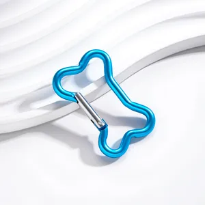 Mousqueton en aluminium bleu en forme d'os pour porte-clés et accessoires de sacs