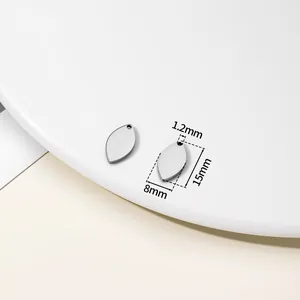 Leaf-shaped stainless steel blank pendant with measurements 15mm x 8mm and 1.2mm hole