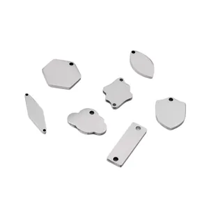 Assorted stainless steel blank tags in geometric shapes for DIY jewelry pendants