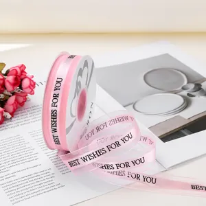 Nastro a rete rosa con stampa Best Wishes per confezioni regalo e bouquet di fiori