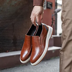Men Business Casual Loafers PU Leather Slip-On Shoes For Office Daily Fashion Stitched Contrast Sole Spring Loafers
