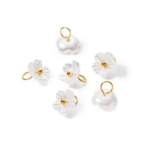 Iridescent pearlescent flower charms with gold jump rings for handmade DIY jewelry