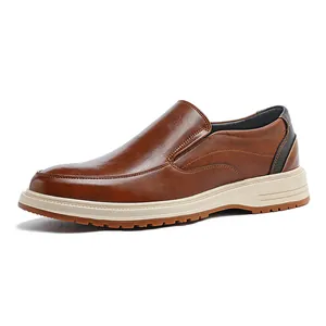 Classic brown leather slip-on loafers for men with stylish textured finish and thick sole