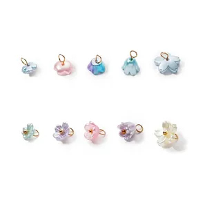 Colorful ABS iridescent pearl flower pendants with hanging rings for DIY jewelry making