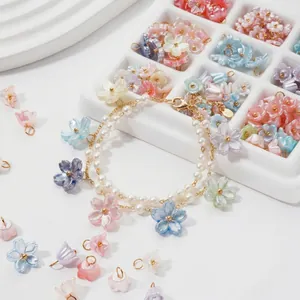 Pearlescent ABS flower charms and pearl bracelet for DIY jewelry making handmade craft
