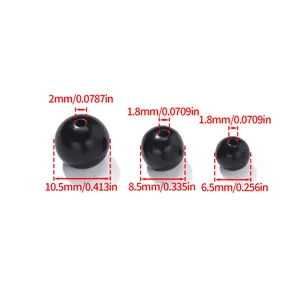 Detailed size specifications for black sandalwood beads showing hole and diameter measurements