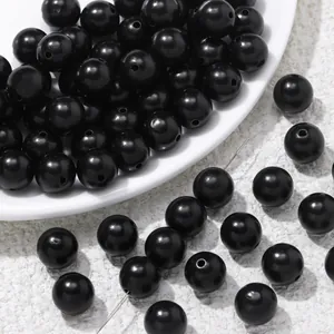 Natural Ebony Wood Round Loose Beads Smooth Black Spacer Beads For DIY Jewelry Making Bracelet Necklace Prayer Bead Finding