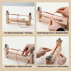 Nahaufnahme der verstellbaren Skala am hölzernen DIY-Armband-Webrahmen-Werkzeug