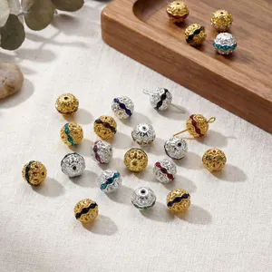 Cuentas Espaciadoras de Bola Redonda de Cobre Hueca de 10mm Con Incrustaciones de Strass Accesorios para Manualidades DIY Collar Pulsera Joyería