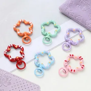 Cierre de Resorte de Flor de Esmalte Pintado a Mano Aleación Anillo Abierto para Llavero DIY Accesorio de Bolso Conector Gancho Giratorio Floral