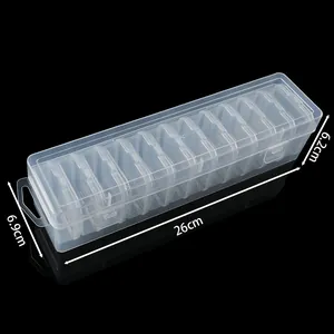 Vue détaillée d'une boîte de rangement en plastique PP transparent, dimensions 26 cm x 6,2 cm x 6,9 cm