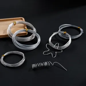 Detail of silver plastic coated aluminum wire rolls in various thicknesses for DIY crafts