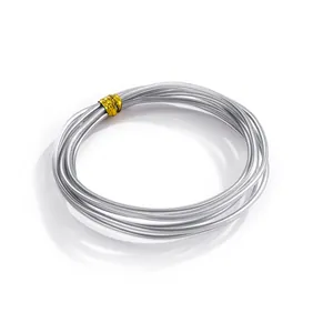 Detailed view of a coil of silver plastic coated aluminum wire for DIY jewelry crafts
