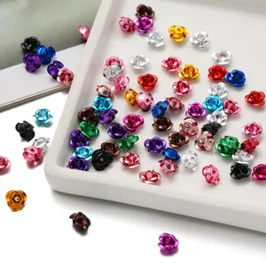 Colorful 3D aluminum rose flower beads for handmade DIY jewelry making craft accessories