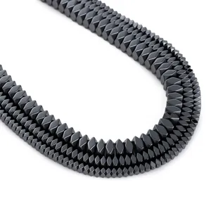 Macro detail of faceted rhombic hematite beads for DIY jewelry making and bracelets