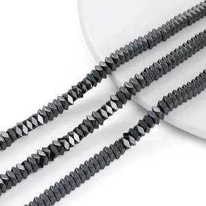 Hematite Rhombus Geometric Faceted Loose Beads Black Metallic Luster Spacer Beads For DIY Jewelry Making Bracelet Necklace Materials