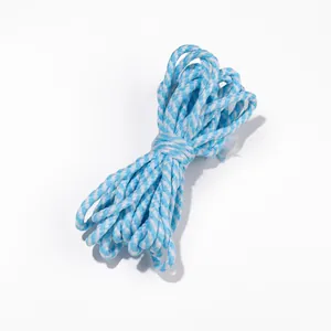 Vue détaillée de la corde en coton tressé bleu et blanc pour projets créatifs DIY