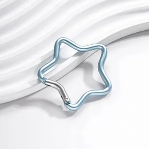 Vue détaillée d'un mousqueton porte-clés en alliage d'aluminium bleu clair en étoile