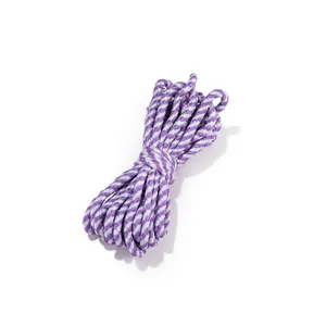 Gros plan sur une corde en coton tressé violet et blanc pour emballage artisanal DIY