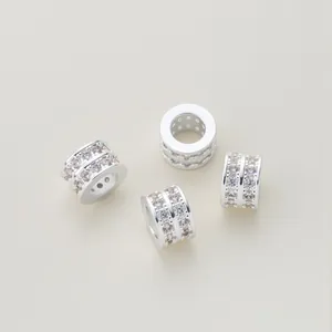 Close-up of micro-paved zircon barrel beads with double row stones for bracelets