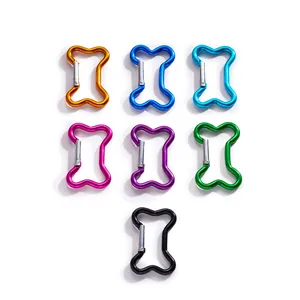 Mousquetons en aluminium en forme d'os en sept couleurs pour porte-clés et sacs