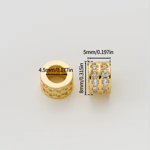 Detailed dimensions of gold-plated barrel bead with double row cubic zirconia