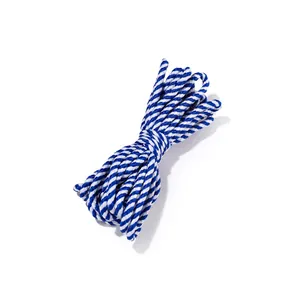 Zoom sur la corde en coton torsadée bleue et blanche pour le bricolage DIY et cadeaux