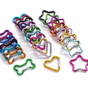 Lot de mousquetons colorés en aluminium en forme de cœur étoile et os pour clés