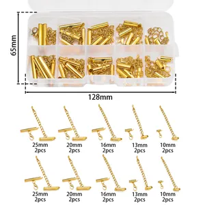 Lot de embouts de tube coulissant dorés avec fermoirs mousquetons, tailles 10-25 mm
