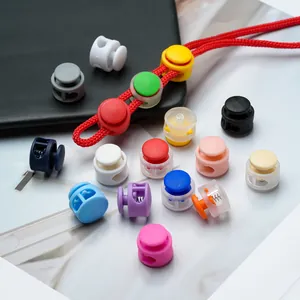 Multi-colored round plastic cord locks with spring for drawstrings and masks