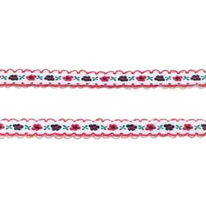 Weißes besticktes Blumenband mit rotem Wellenrand für DIY-Bastelarbeiten und Nähen