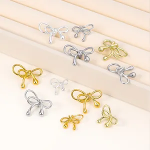Gold Silver Plated Copper Bowknot Spacer Beads Minimalist Smooth Teardrop Bow Beads For DIY Jewelry Making Accessories