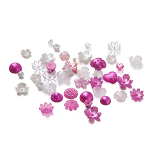 Mixed assortment of pink and white acrylic flower petal beads for DIY jewelry making