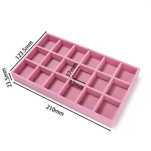 Roze fluwelen sieraden display lade afmetingen 210x123,5mm met 18 opbergvakken