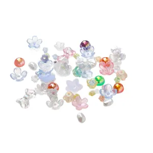 Mixed pastel acrylic flower and petal beads for DIY jewelry making and nail art