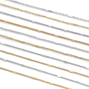 Detailansicht verschiedener 304 Edelstahlketten in Gold und Silber für DIY-Schmuck