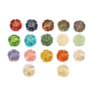 Handmade mixed vintage gold-painted glass flower loose beads for DIY jewelry necklaces