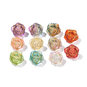 Collection of multi-color glass rose beads with gold detailing for DIY jewelry.