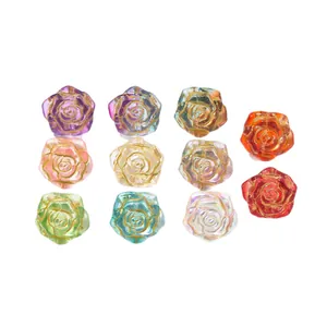 Handmade translucent colorful gold-traced 3D rose glaze beads for DIY jewelry craft making