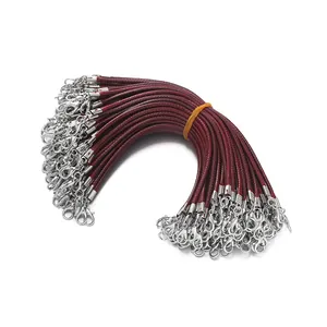 2mm dark red Korean wax cord with double silver lobster clasps for DIY jewelry crafts