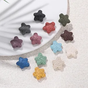Colorful star-shaped lava stone beads for DIY jewelry making with natural porous texture