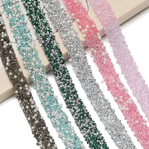 Selbstklebendes Harz Strassband Künstliche Perlenbesatz Glänzendes Perlenband Für DIY Kleidung Schuhe Taschen Dekoration Bastelzubehör