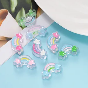 Close-up of colorful acrylic rainbow beads with star detail for DIY jewelry making