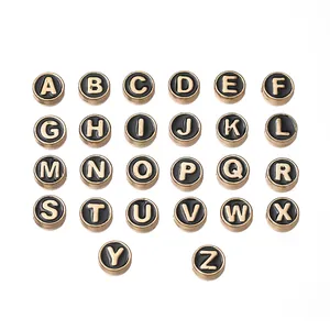 Set of 26 premium black enamel alloy alphabet beads for custom DIY jewelry making projects