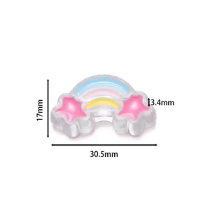 Detailed view of colorful acrylic rainbow bead showing dimensions for DIY jewelry making