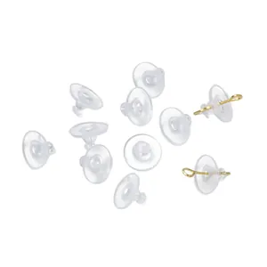 Clear silicone flying saucer earring backs for DIY jewelry making and securing earrings.