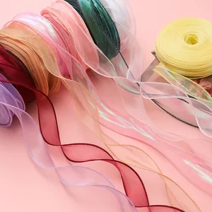 Mehrfarbiges 4 cm breites gewelltes Organza Fischschwanzband für DIY-Bastelschleifen
