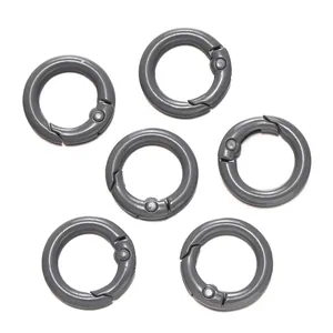Set mit sechs grau lackierten runden Federringen aus Metall für DIY-Taschen und Ketten