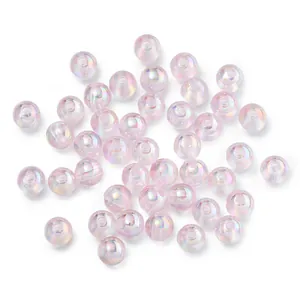 Light pink iridescent AB round plastic beads for DIY handmade jewelry and phone charms